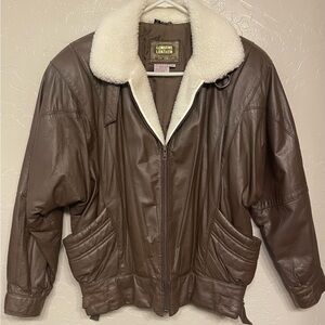 Brown Bomber Jacket with Shearling Collar